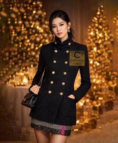 CHANEL 2020 Runway Black Chevron Tweed Jacket 34 FR