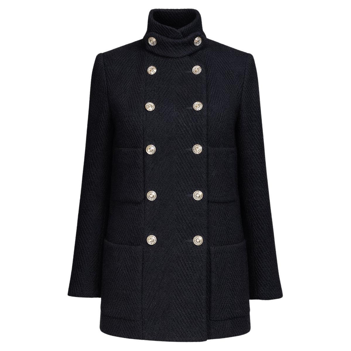 CHANEL 2020 Runway Black Chevron Tweed Jacket 34 FR in vendita