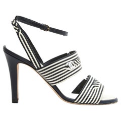 Chanel 2020 Sandalen Marin Ecru EU 38,5, Sandalen mit geflochtenen Lederabsätzen, UK 5,5, US 8