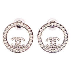 CHANEL 2020 silver tone RHINESTONE CC RING Earrings