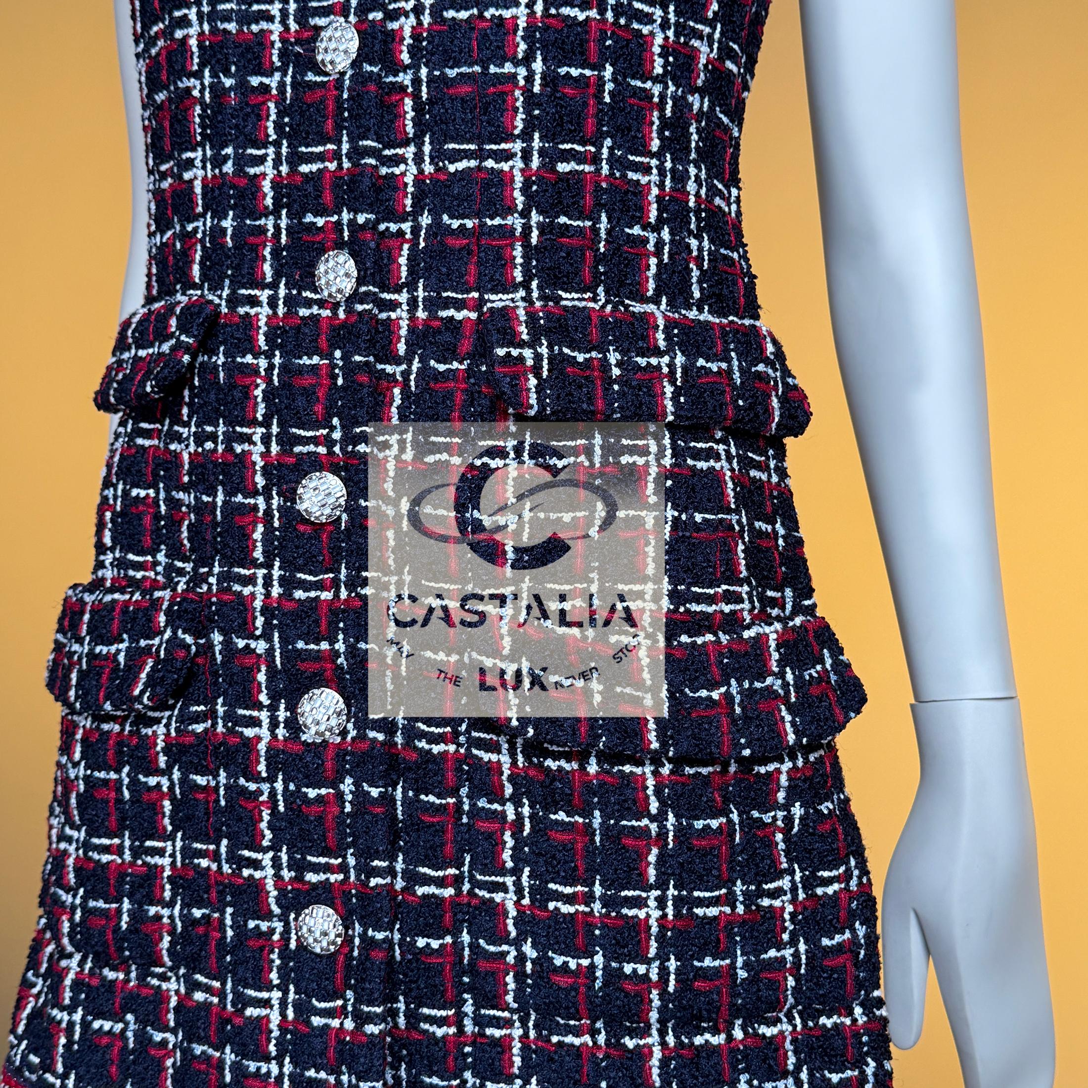 Chanel 2020 Spring Iconic Tweed Jacket Dress 34 FR For Sale 10