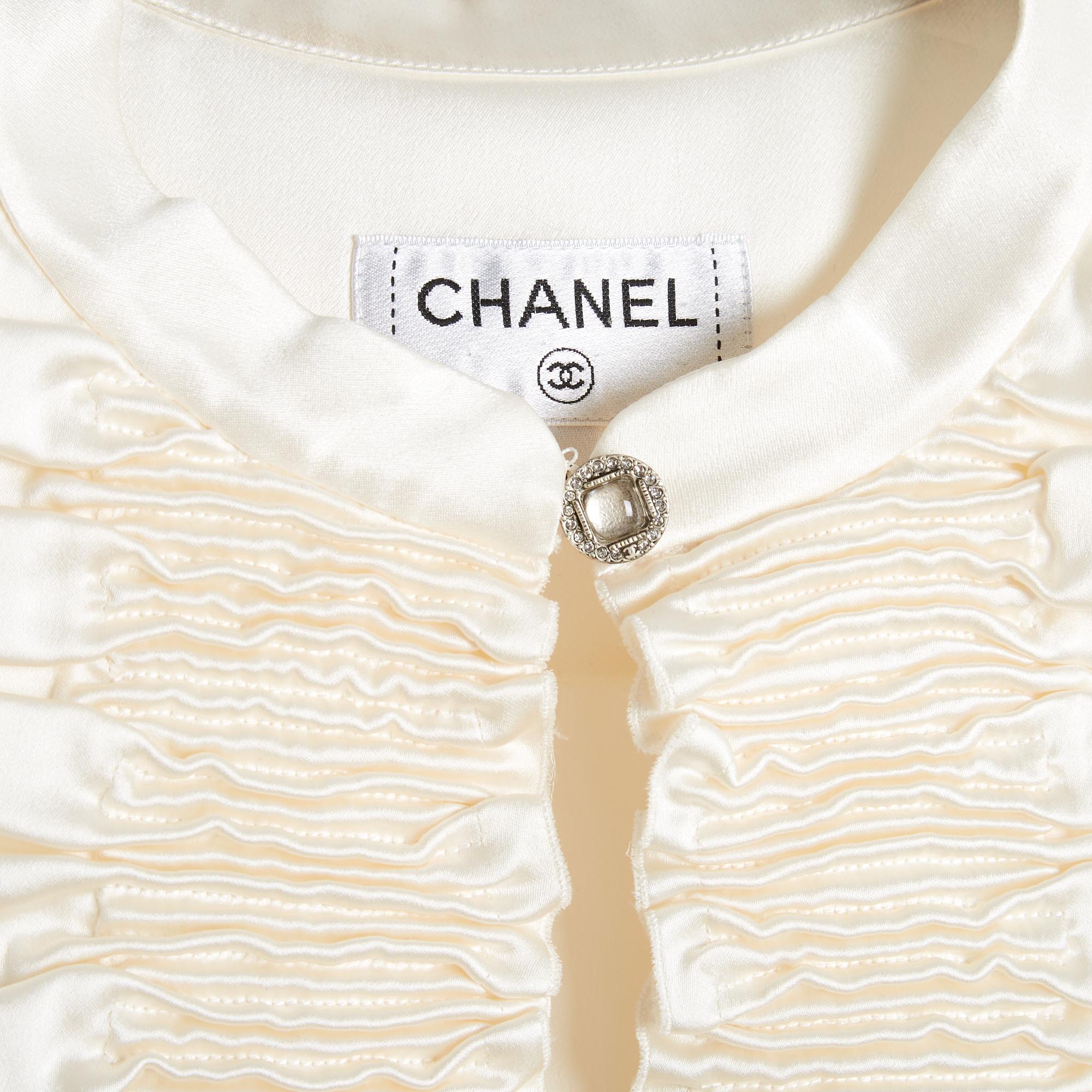 Chanel 2020 Top Soie FR40 Crudo satén de seda smocking Blusa sin mangas UK12 US10 Blanco en venta