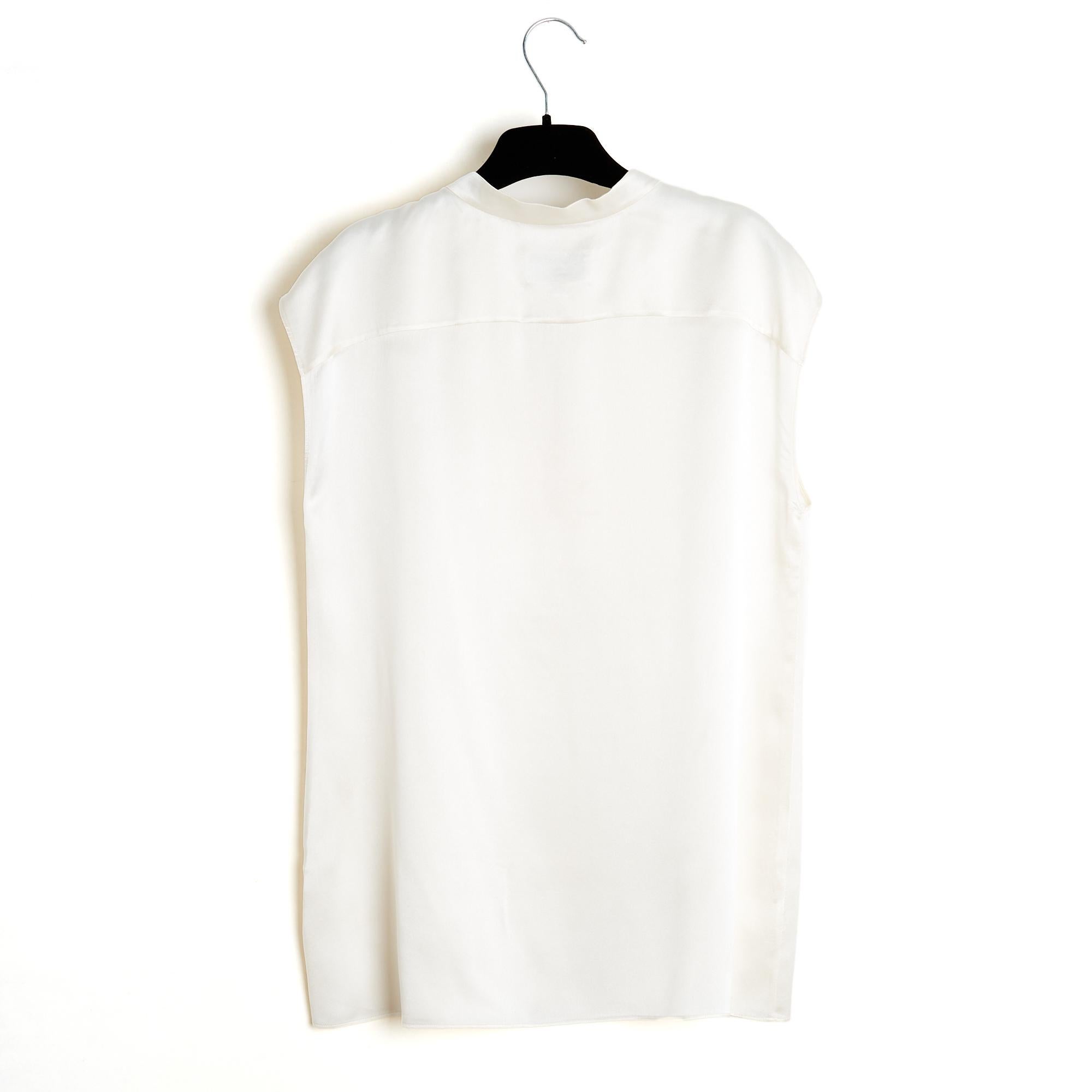 Femenino o masculino Chanel 2020 Top Soie FR40 Crudo satén de seda smocking Blusa sin mangas UK12 US10 en venta