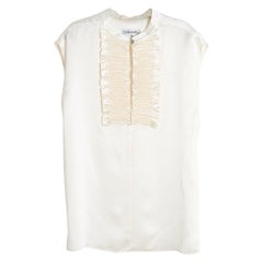 Chanel 2020 Top Soie FR40 Ecru silk satin smocking sleeveless Blouse UK12 US10