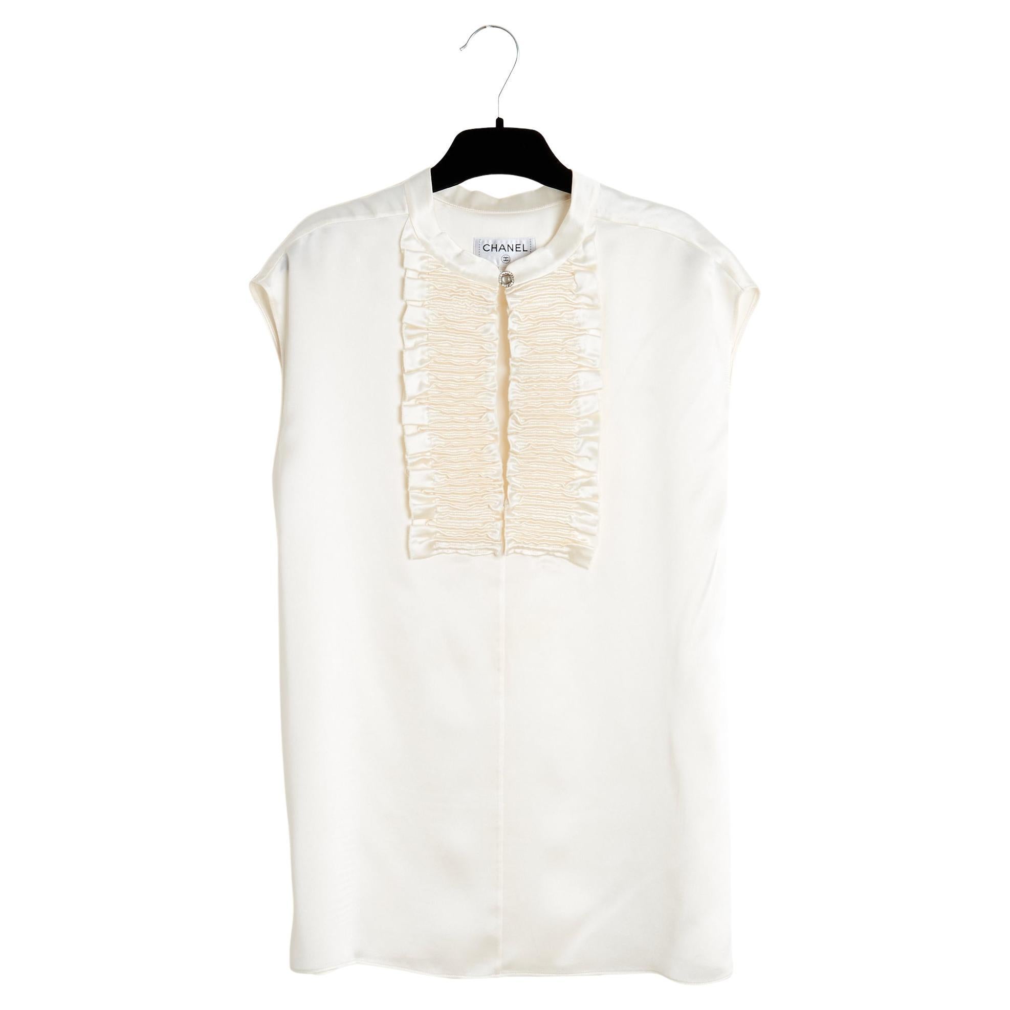 Chanel 2020 Top Soie FR40 Crudo satén de seda smocking Blusa sin mangas UK12 US10