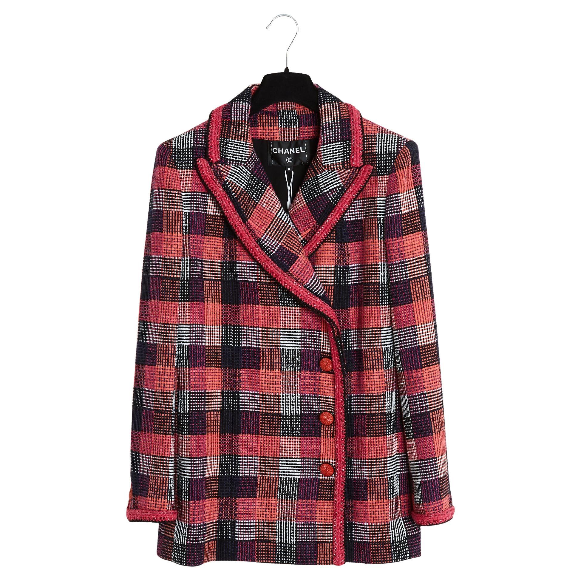 Chanel 2020 Veste Blazer FR36 Oversized Pink Black Check Tweed UK8 US6 NWT
