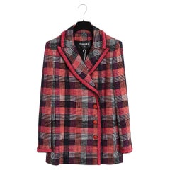 Chanel 2020 Veste Blazer FR36 Oversized Pink Black Check Tweed UK8 US6 NWT