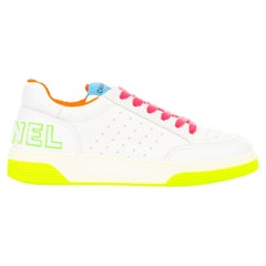 CHANEL 2020 white calfskin neon multicolor low top trainer court sneakers EU38.5