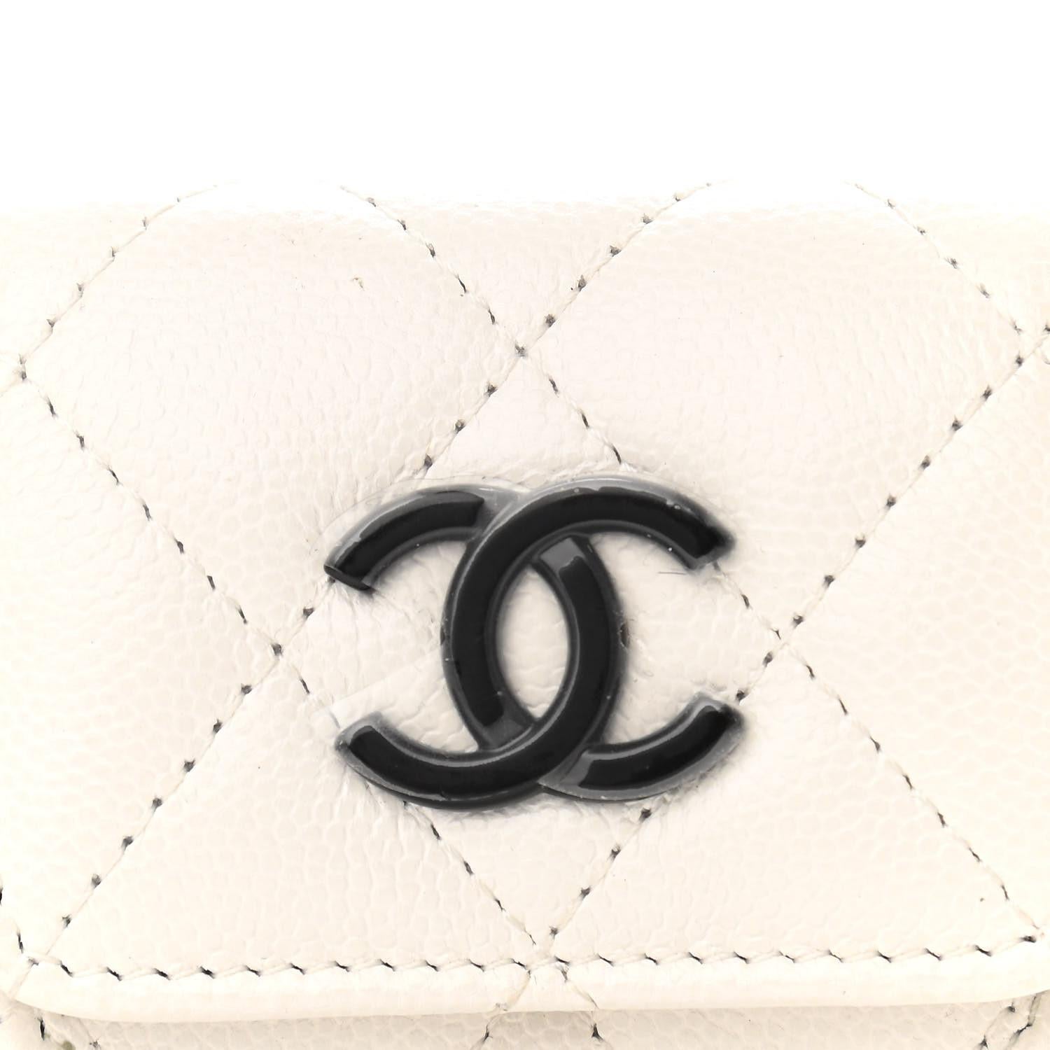 Chanel 2020 White Caviar Quilted Micro Mini Flap Waist Belt So Black Bag For Sale 8