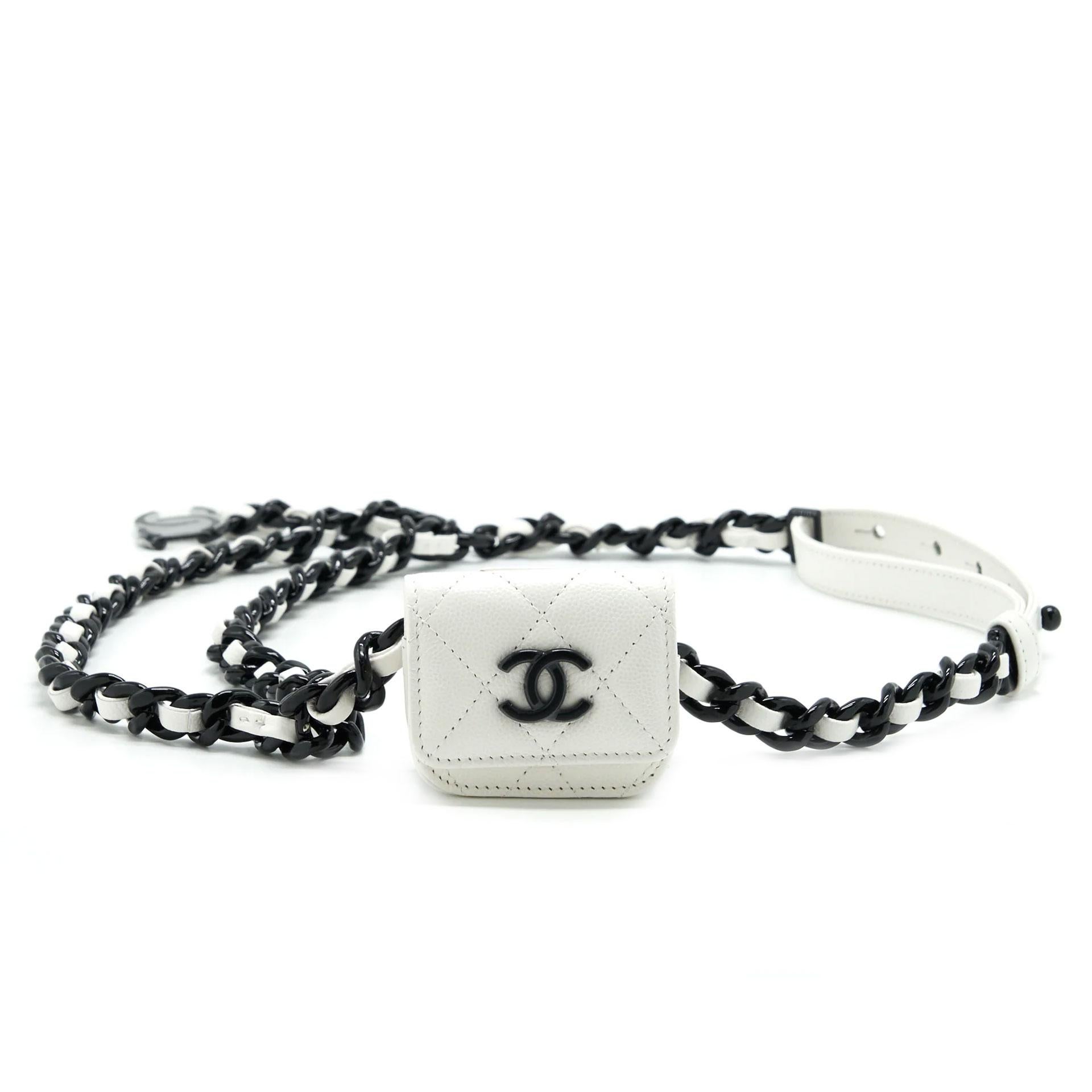 Chanel 2020 White Caviar Quilted Micro Mini Flap Waist Belt So Black Bag For Sale 1