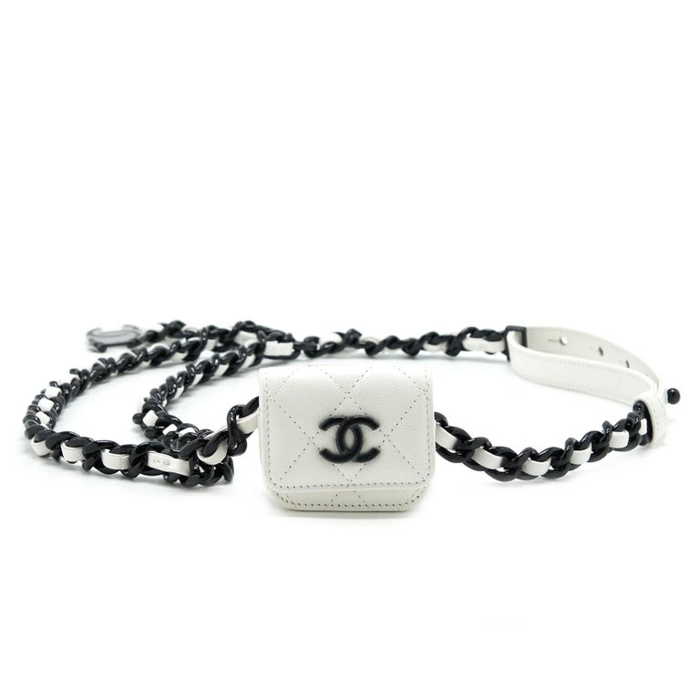 Chanel 2020 White Caviar Quilted Micro Mini Flap Waist Belt Bag Black  Hardware in 2023
