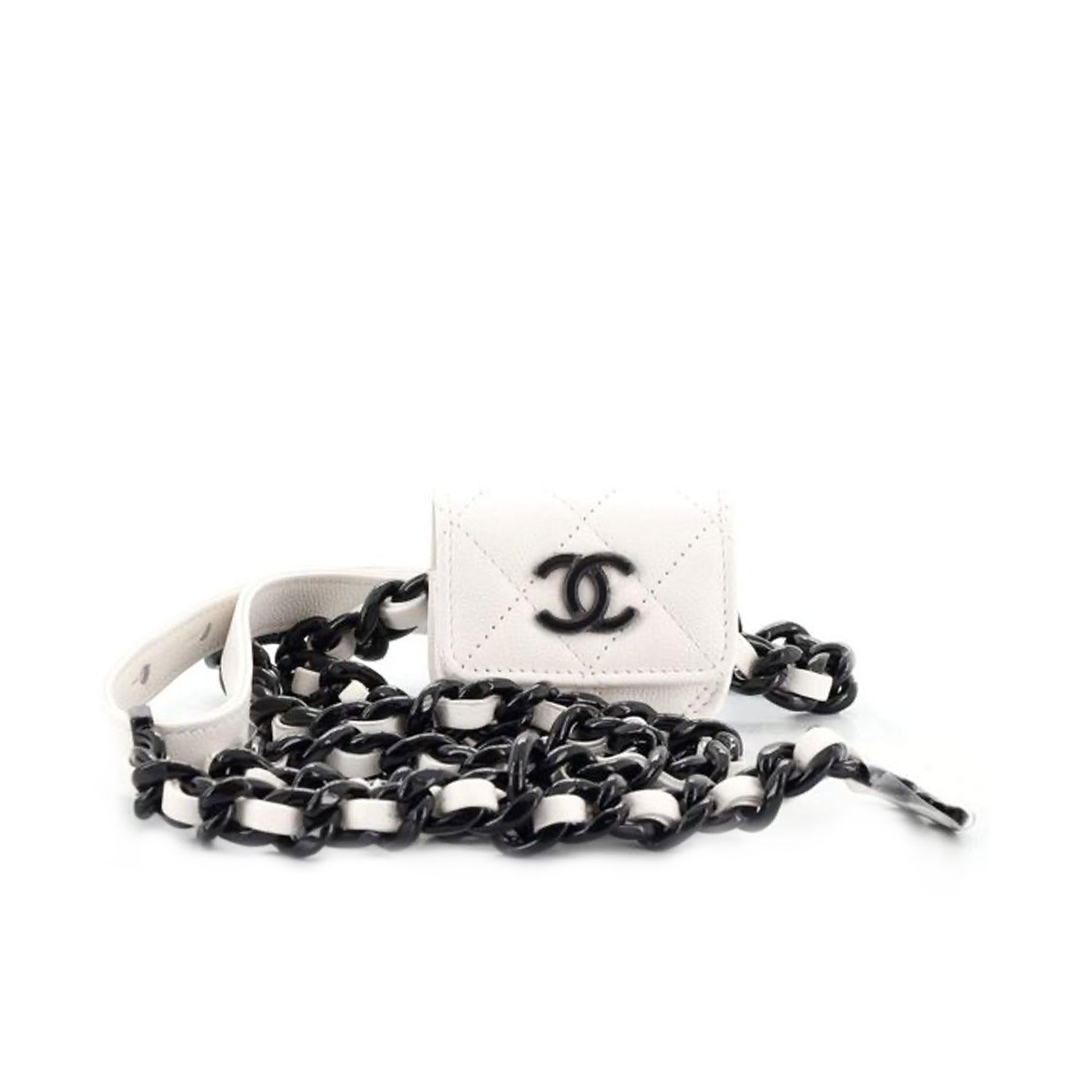 Chanel 2020 White Caviar Quilted Micro Mini Flap Waist Belt So Black Bag For Sale 2
