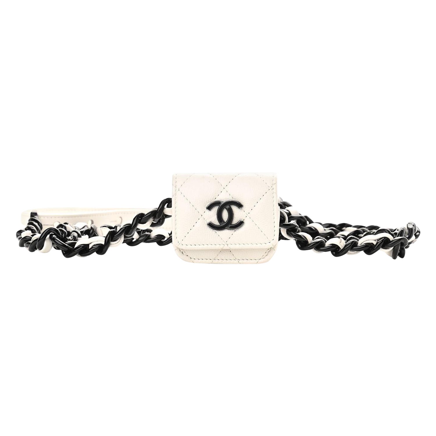 Chanel 2020 White Caviar Quilted Micro Mini Flap Waist Belt So Black Bag For Sale 6