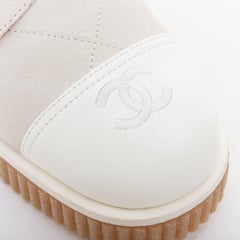 CHANEL 2020 white CC grey suede calfskin quilted combat boots EU38