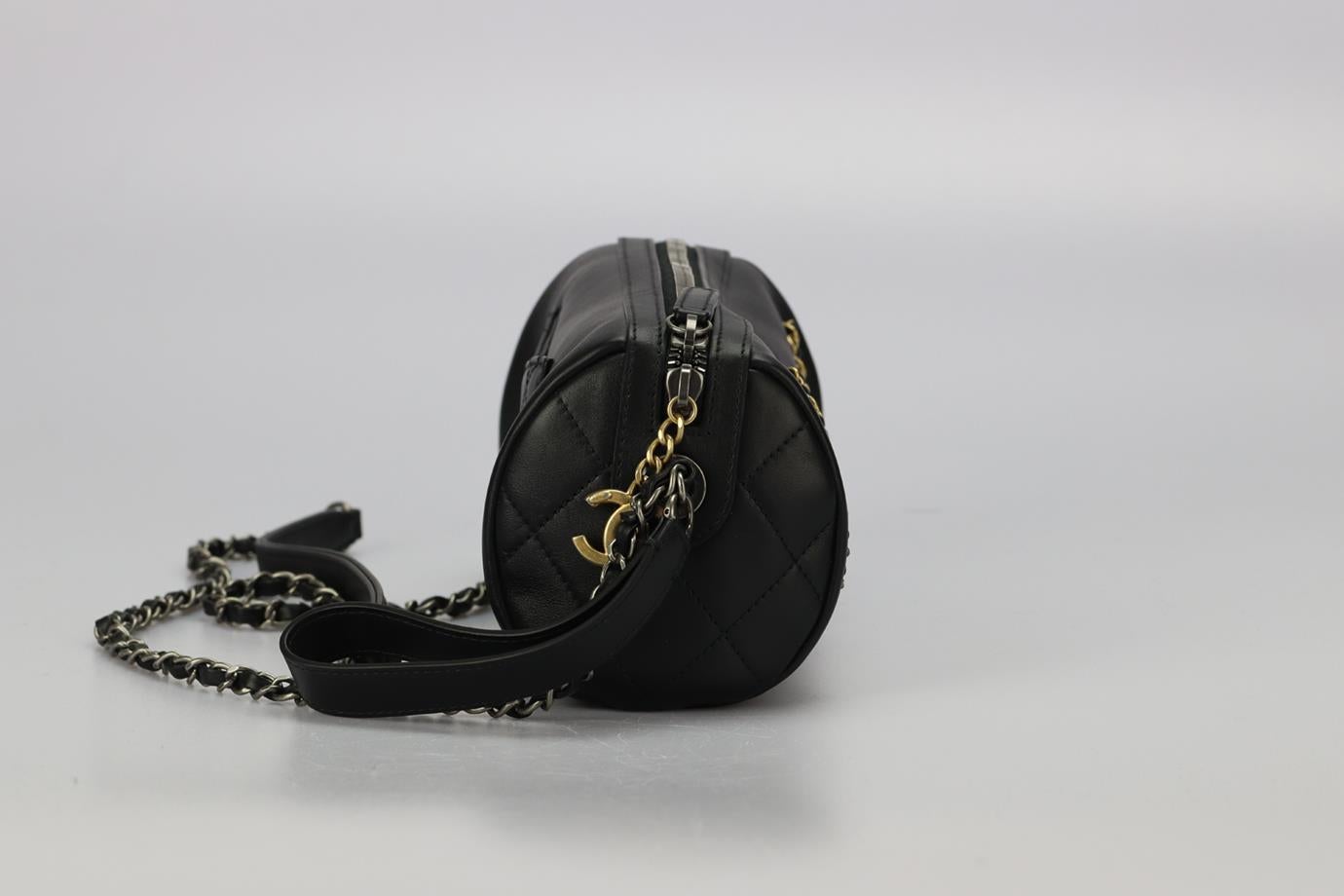 Black Chanel 2020 Written In Chain Bowling Leather Shoulder Bag For Sale