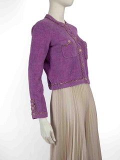 Chanel 2020C Purple Chain Trimmed Terry Cardigan Size S