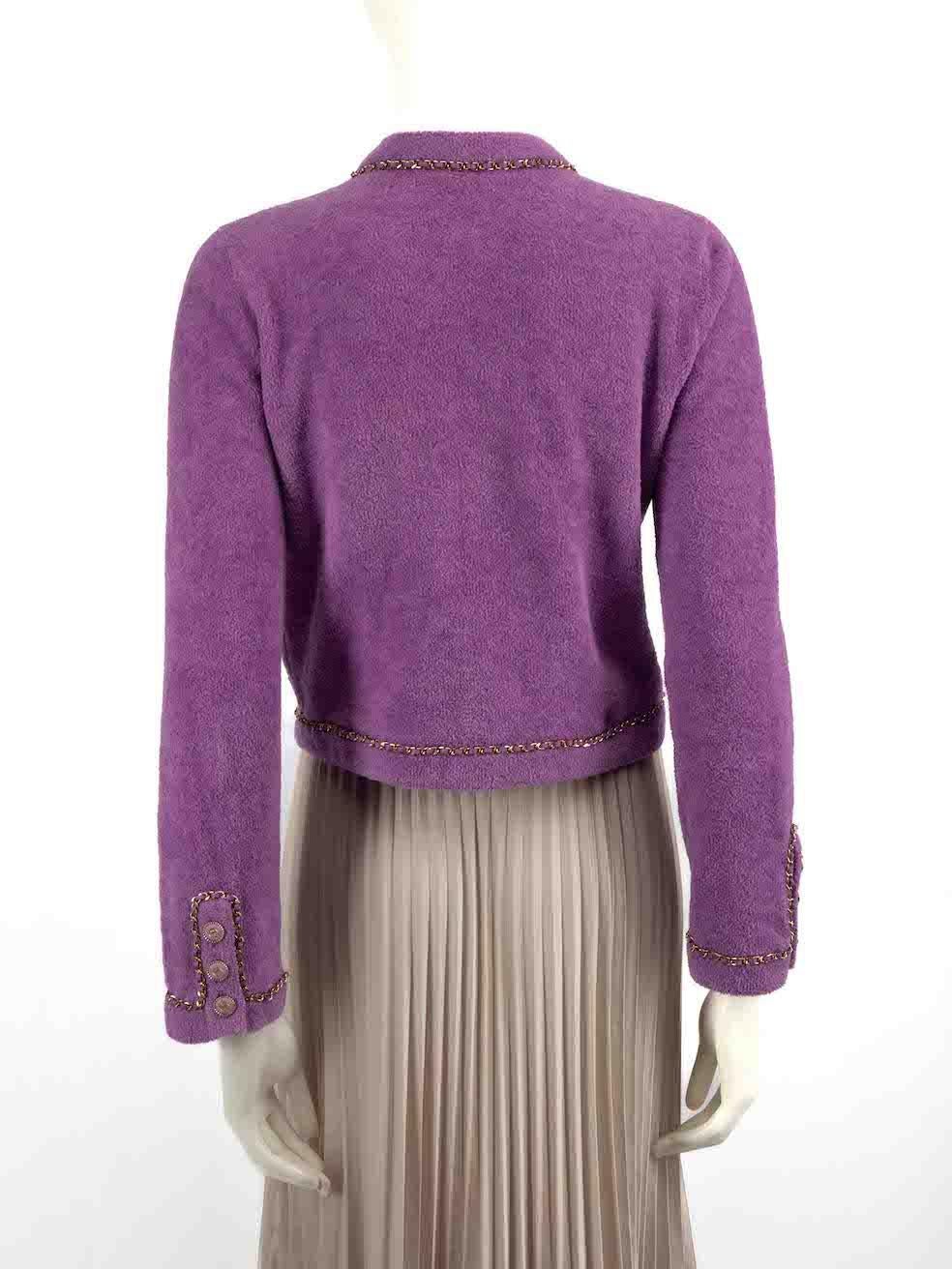 Chanel 2020C Purple Chain Trimmed Terry Cardigan Size S In Good Condition For Sale In London, GB