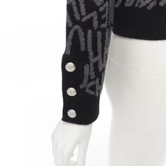 CHANEL 2021 98% cashmere black grey all over logo intarsia CC cardigan FR36 S