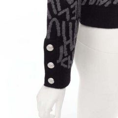 CHANEL 2021 98% cashmere black grey all over logo intarsia CC cardigan FR36 S