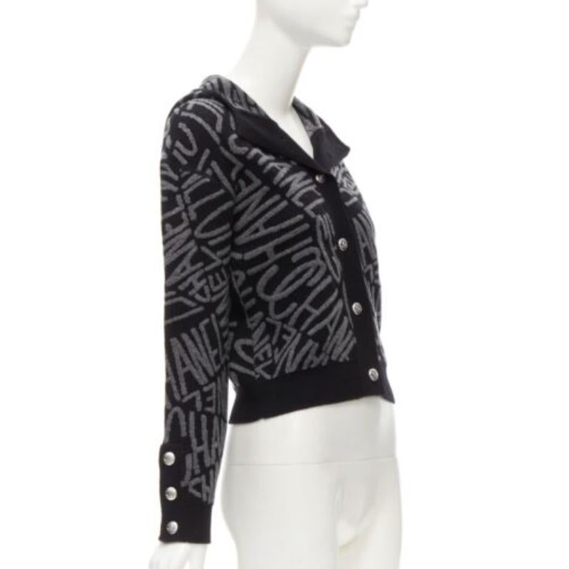 CHANEL 2021 98% Kaschmir schwarz grau all over Logo Intarsien CC Strickjacke FR36 S im Zustand „Hervorragend“ im Angebot in Hong Kong, NT