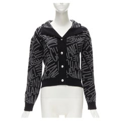 CHANEL 2021 98% cashmere black grey all over logo intarsia CC cardigan FR36 S