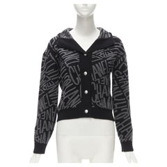 CHANEL 2021 98% cashmere black grey all over logo intarsia CC cardigan FR36 S