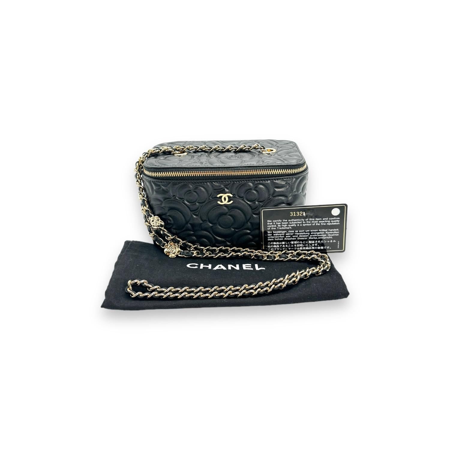 Chanel 2021 Black Camellia Vanity Case w/ Chain 4