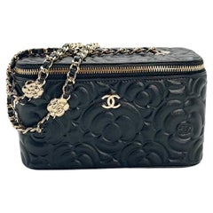 Chanel 2021 Black Camellia Vanity Case w/ Chain