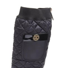 CHANEL 2021 noir or CC logo padded nylon block heeled high boots EU38.5