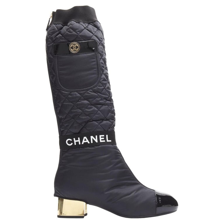 Chanel Logo Boots - 89 For Sale on 1stDibs  chanel interlocking cc logo  boots, chanel mesh boots, chanel boots logo