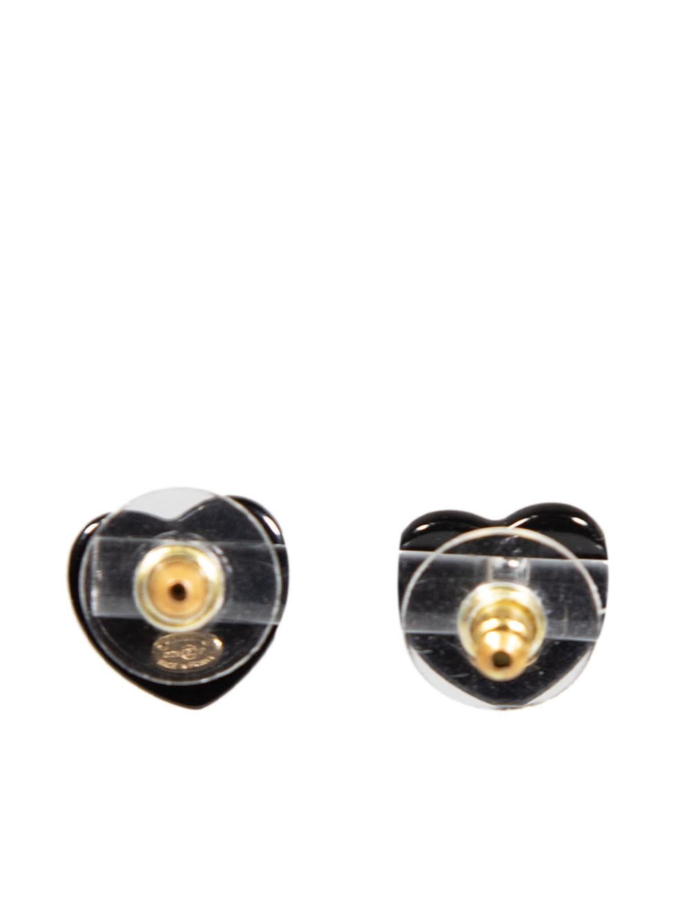 Chanel 2021 Black Heart Resin & Strass Earrings In Excellent Condition In London, GB