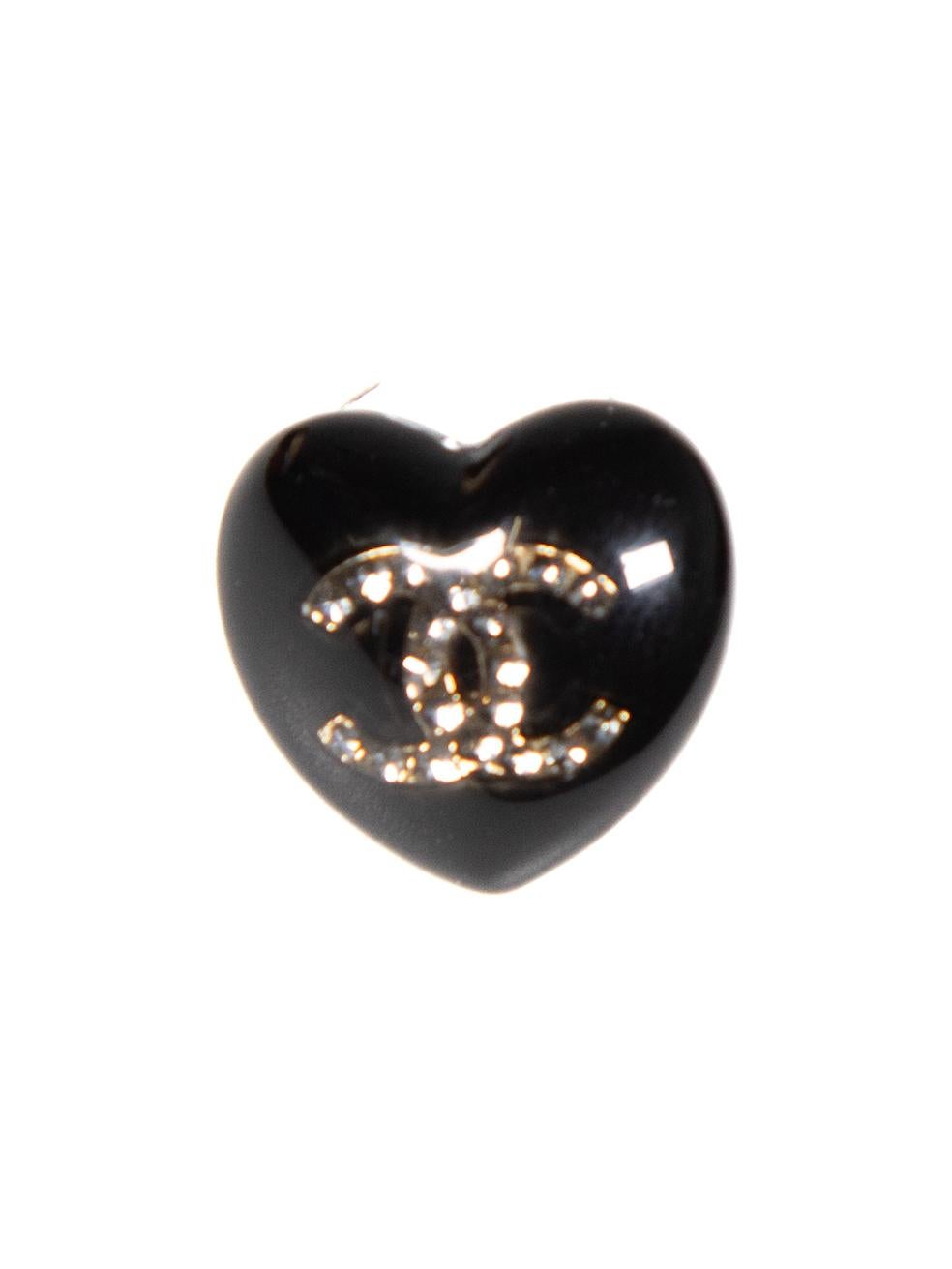Women's Chanel 2021 Black Heart Resin & Strass Earrings