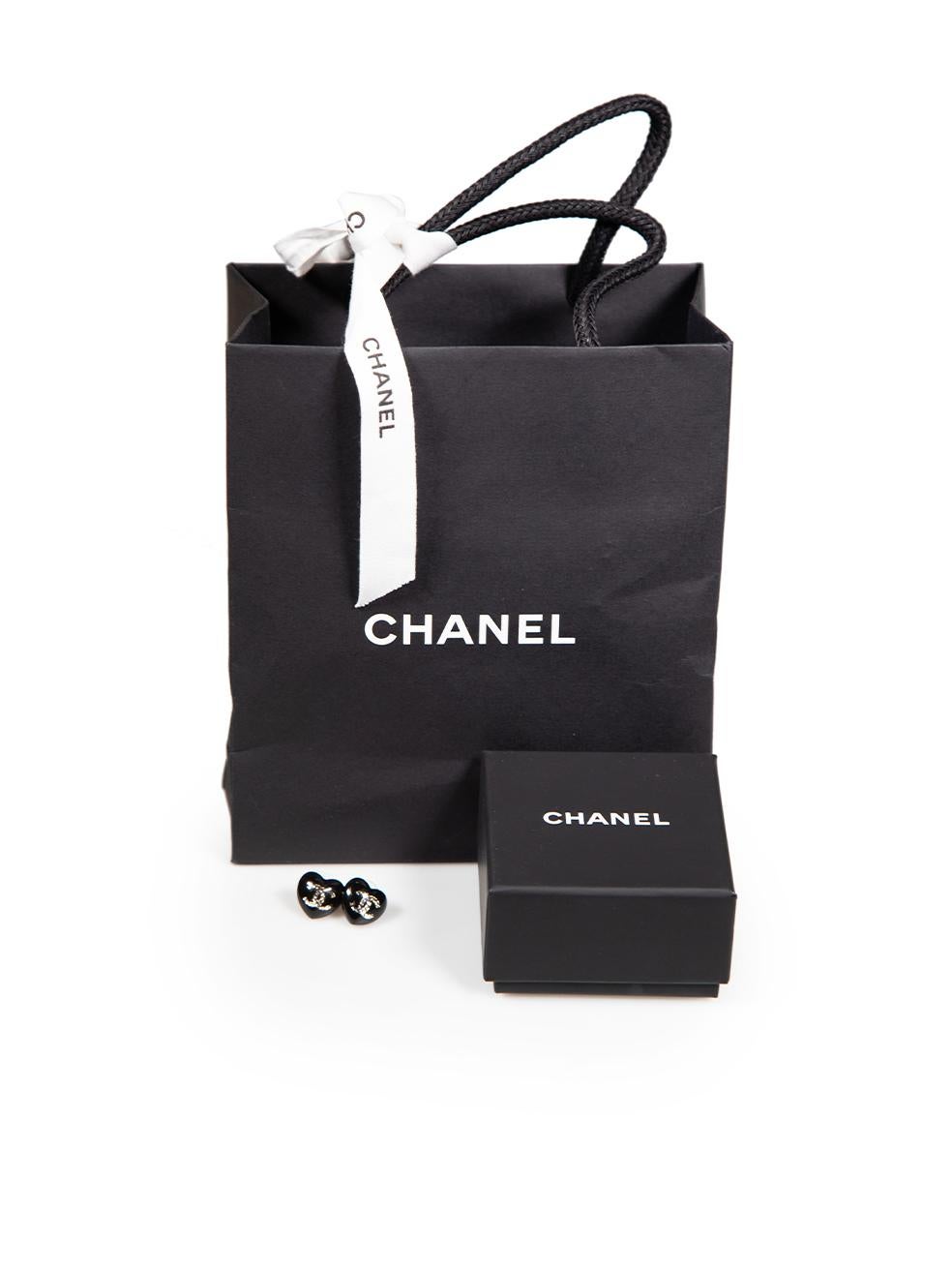 Chanel 2021 Black Heart Resin & Strass Earrings 1