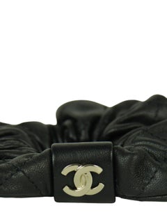 Chanel 2021 Black Leather Lambskin Quilted CC Hair Scrunchie