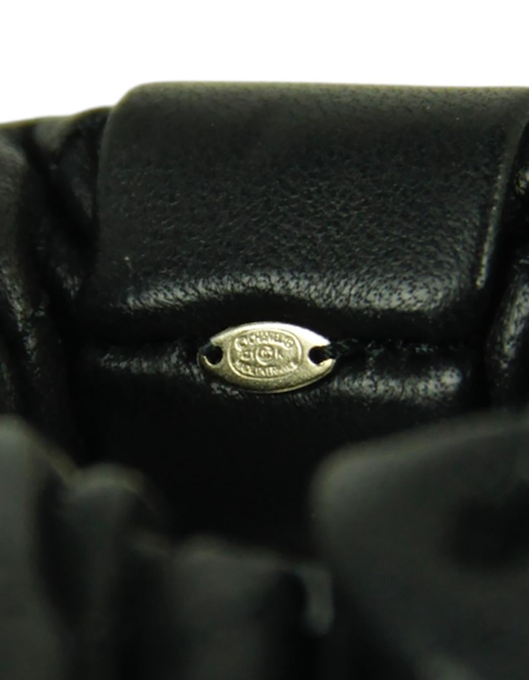 Chanel 2021 Black Leather Lambskin Quilted CC Hair Scrunchie For Sale 1