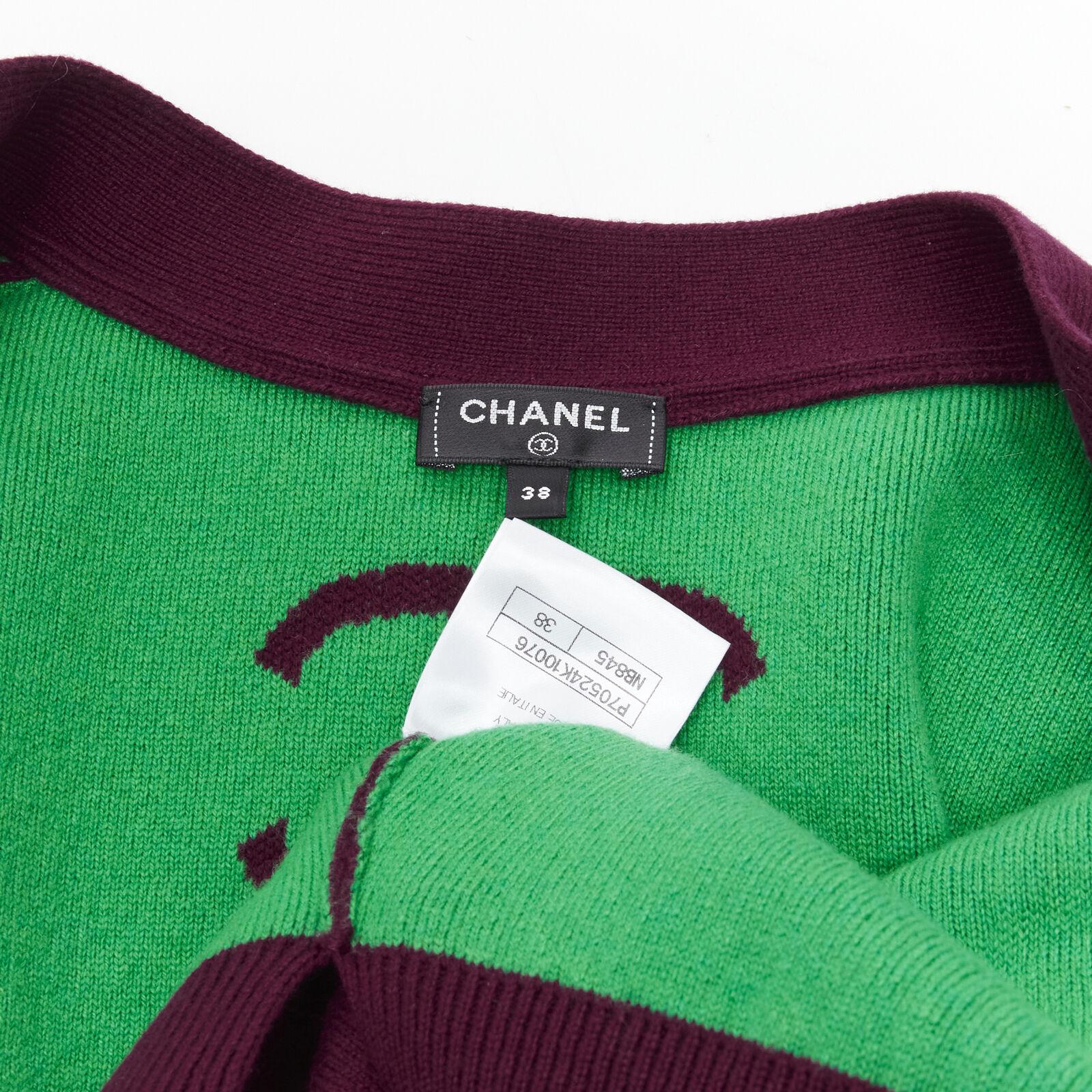 CHANEL 2021 cashmere dark purple CC jacquard gold button cardigan jacket FR38 S 6