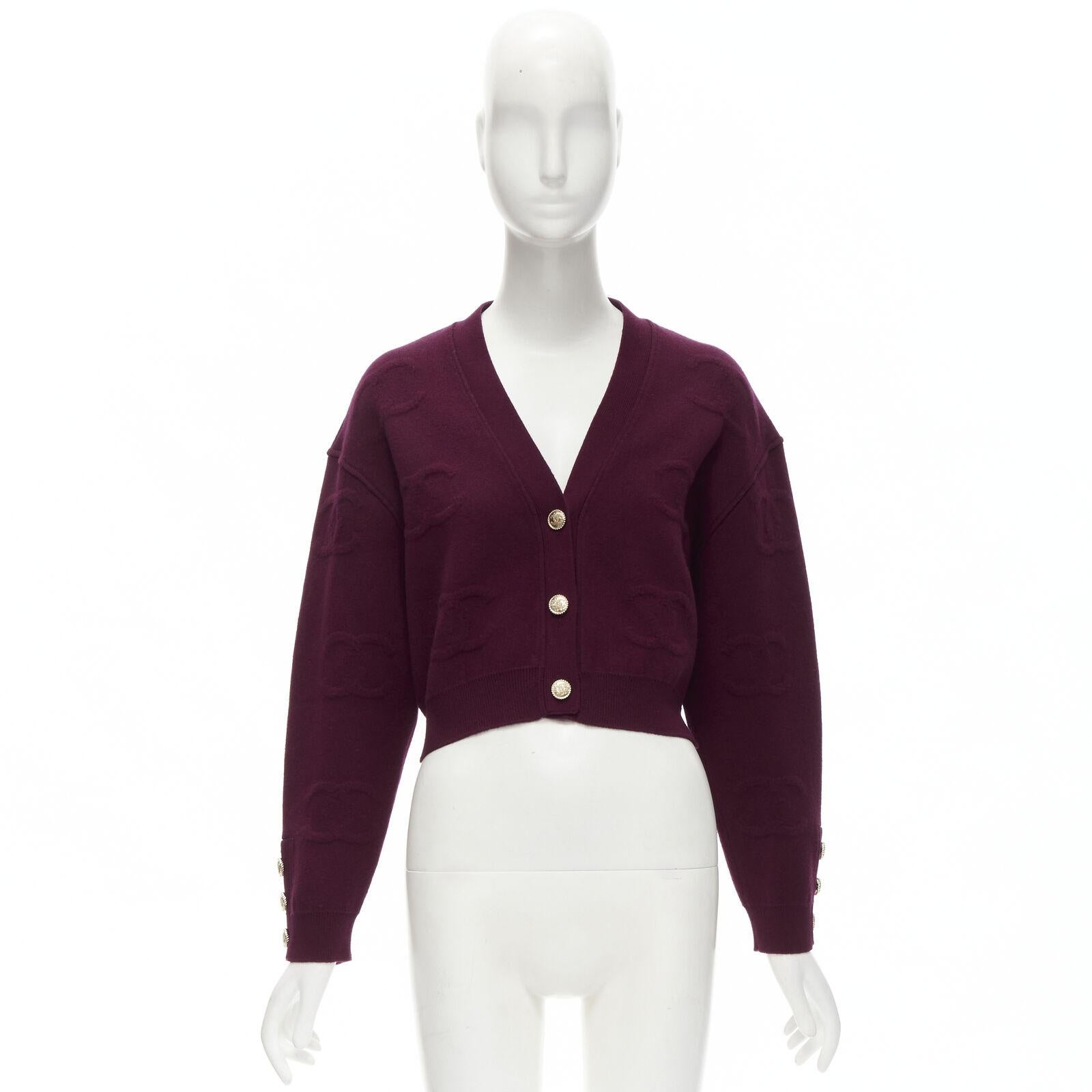 CHANEL 2021 cashmere dark purple CC jacquard gold button cardigan jacket FR38 S 7
