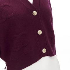 CHANEL 2021 cashmere dark purple CC jacquard gold button cardigan jacket FR38 S