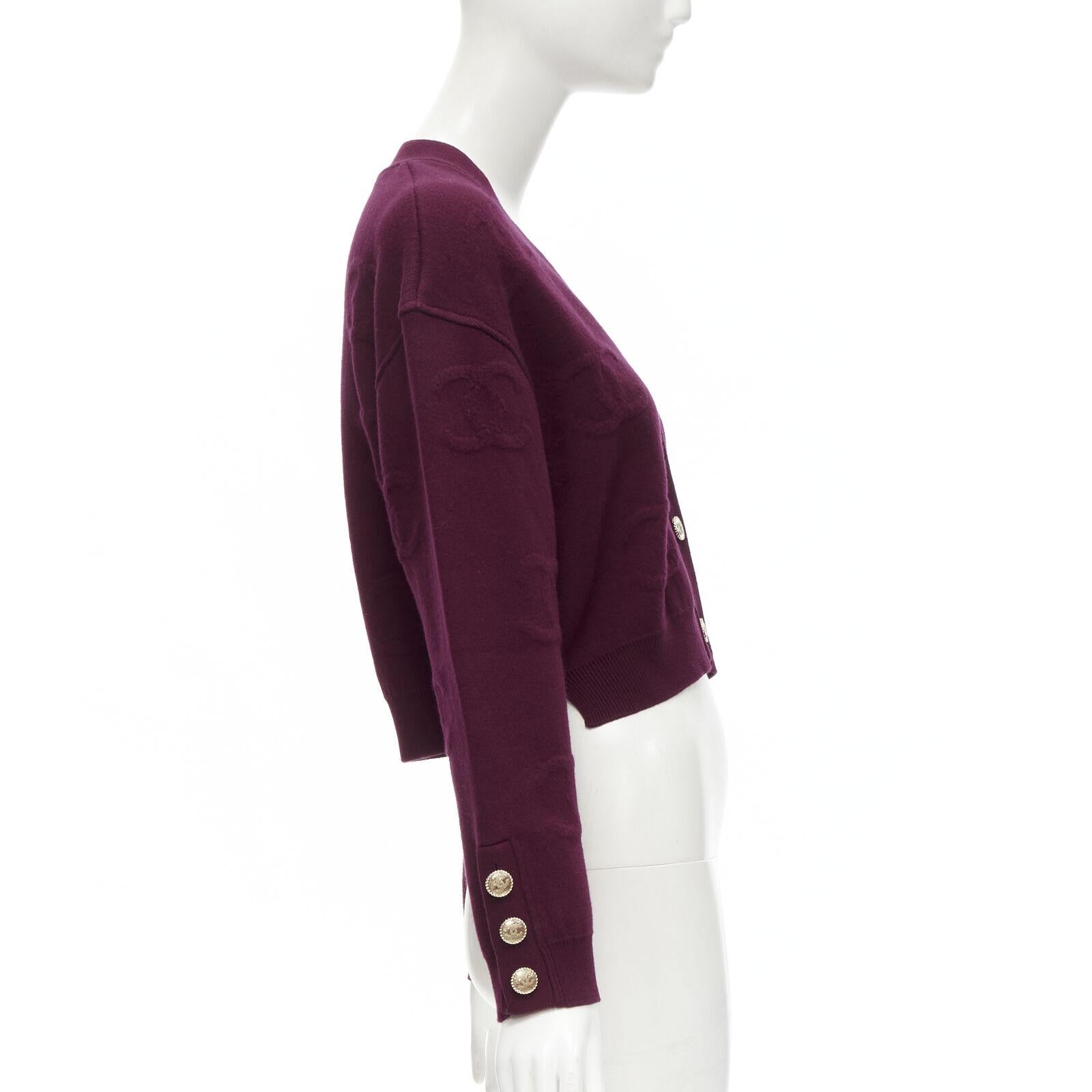 CHANEL 2021 cashmere dark purple CC jacquard gold button cardigan jacket FR38 S 1