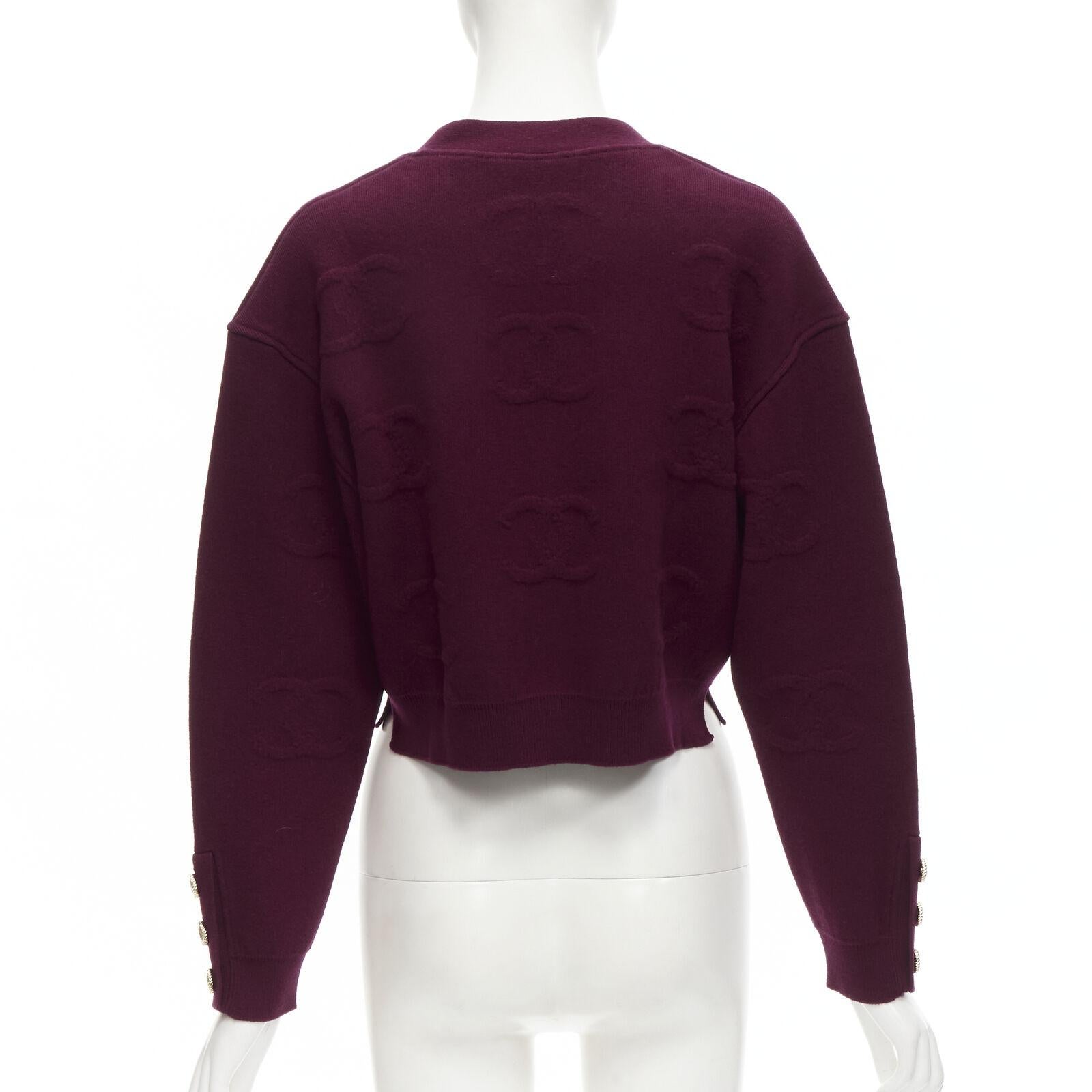 CHANEL 2021 cashmere dark purple CC jacquard gold button cardigan jacket FR38 S 2