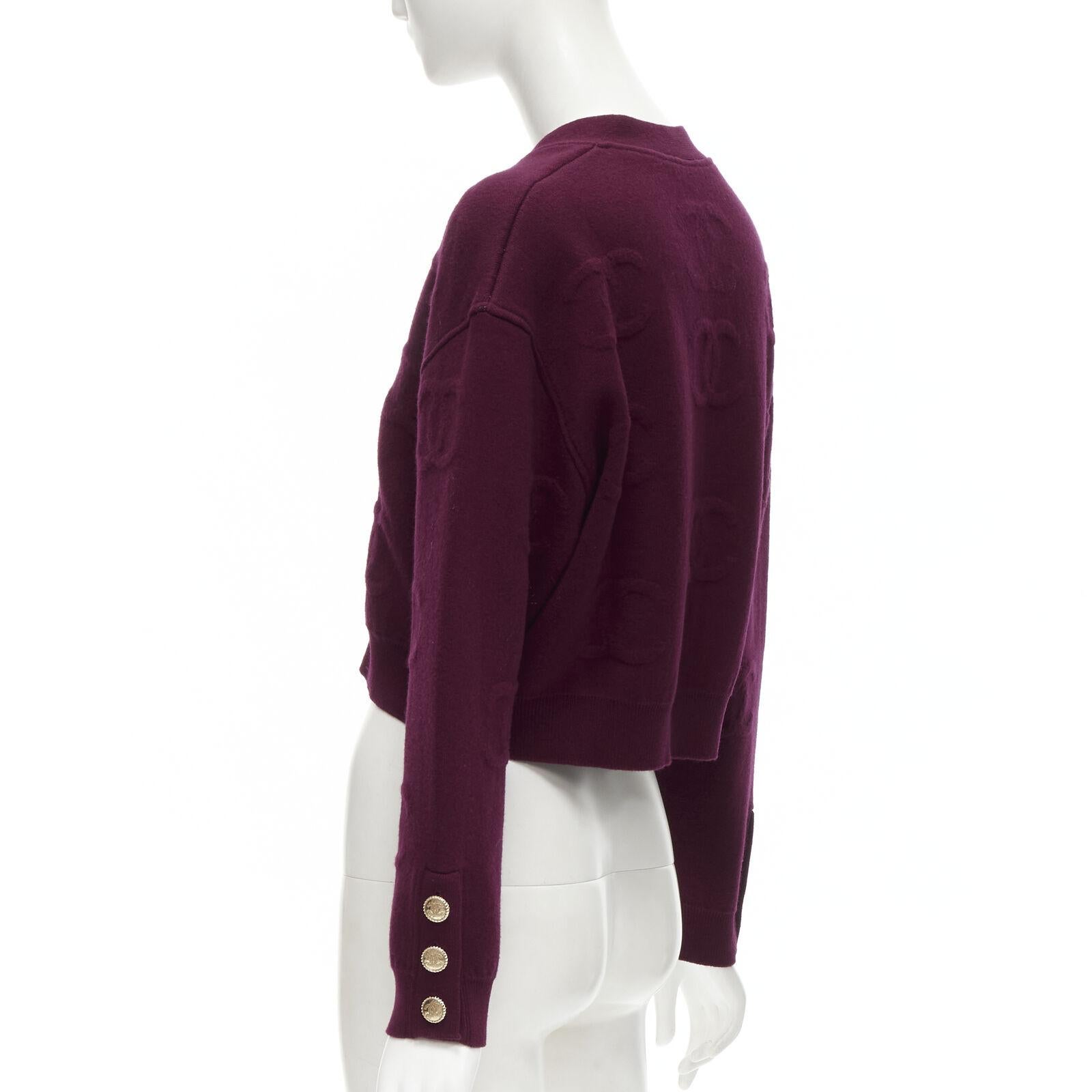 CHANEL 2021 cashmere dark purple CC jacquard gold button cardigan jacket FR38 S 3