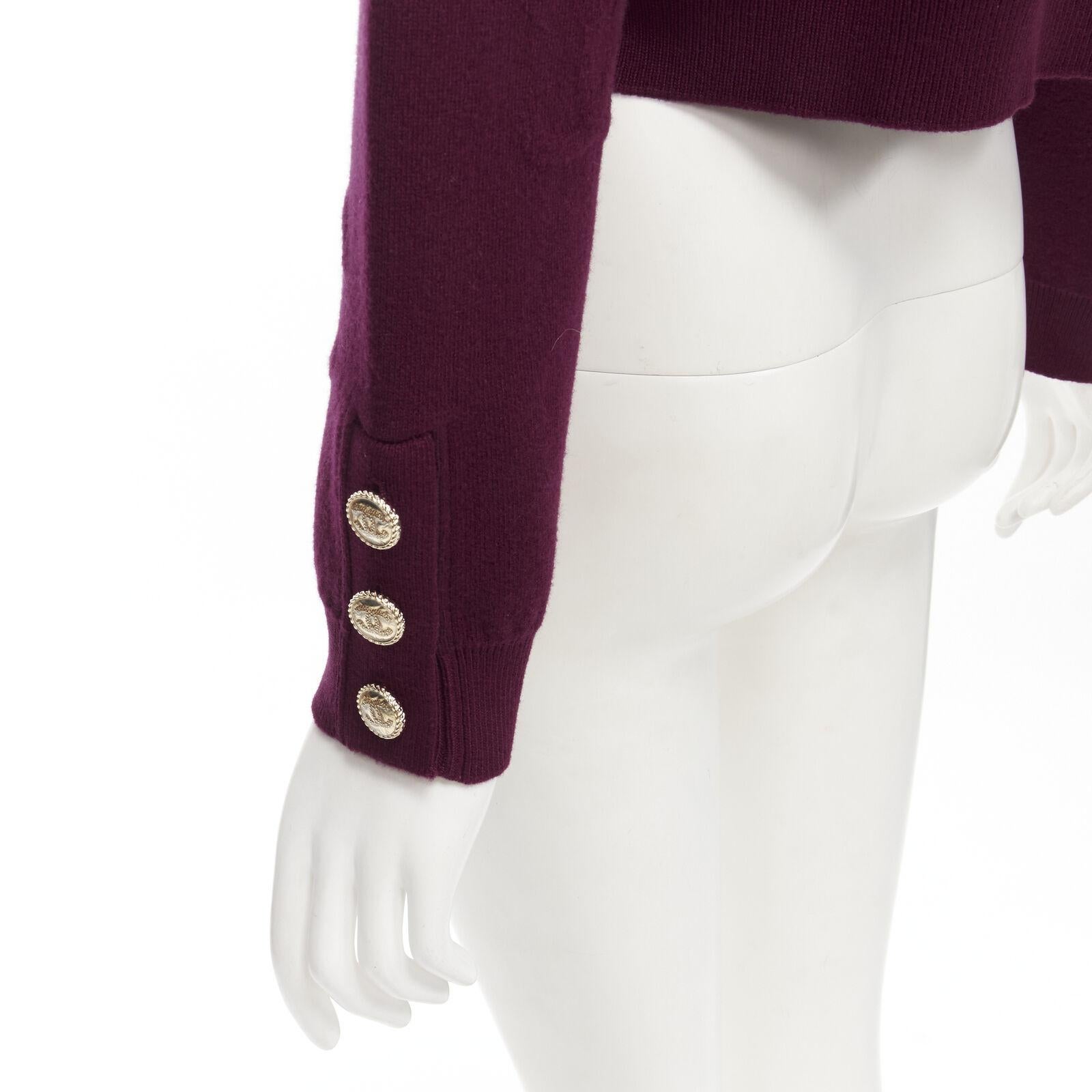 CHANEL 2021 cashmere dark purple CC jacquard gold button cardigan jacket FR38 S 5