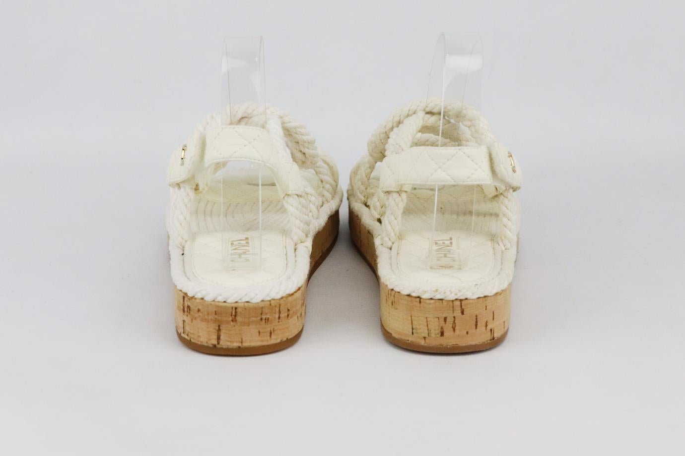 Beige Chanel 2021 CC Detailed Rope And Quilted Leather Sandals EU 38 UK 5 US 8 