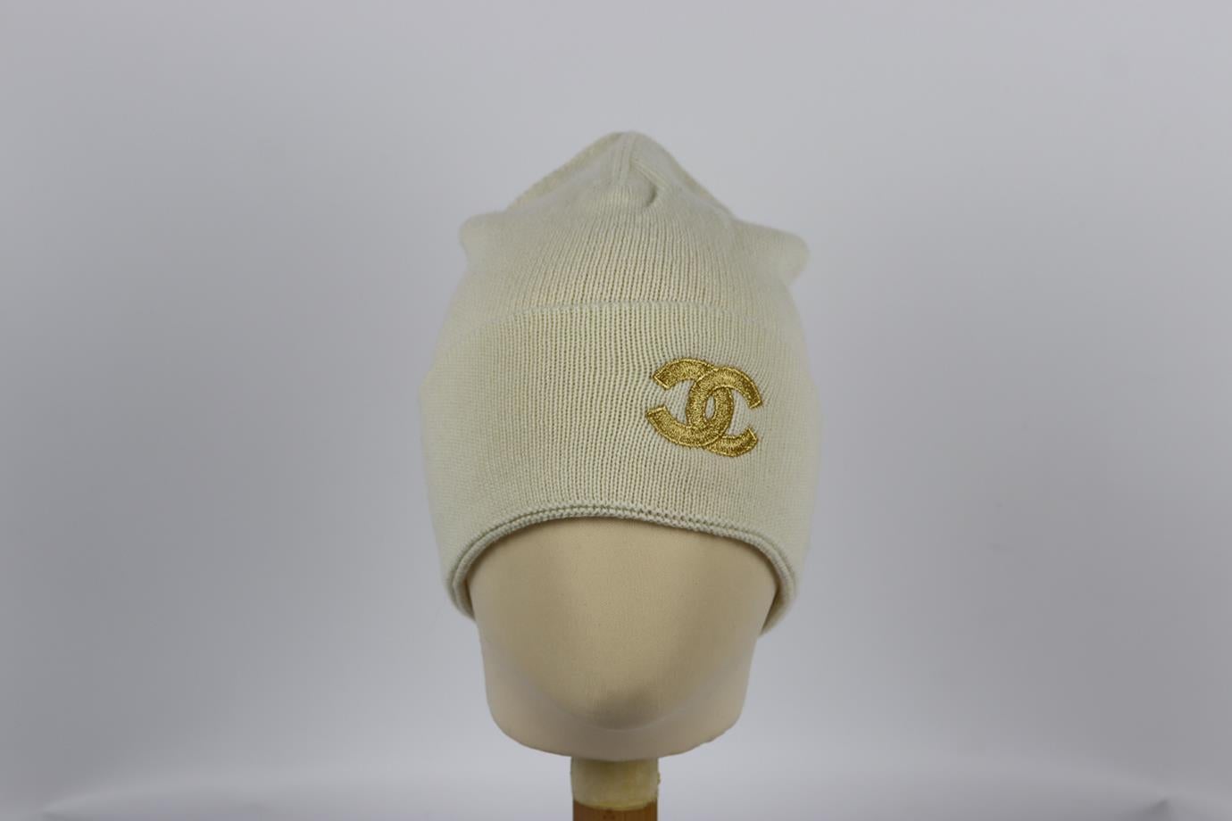 Chanel 2021 Cc Embroidered Cashmere Beanie One Size In Excellent Condition In London, GB