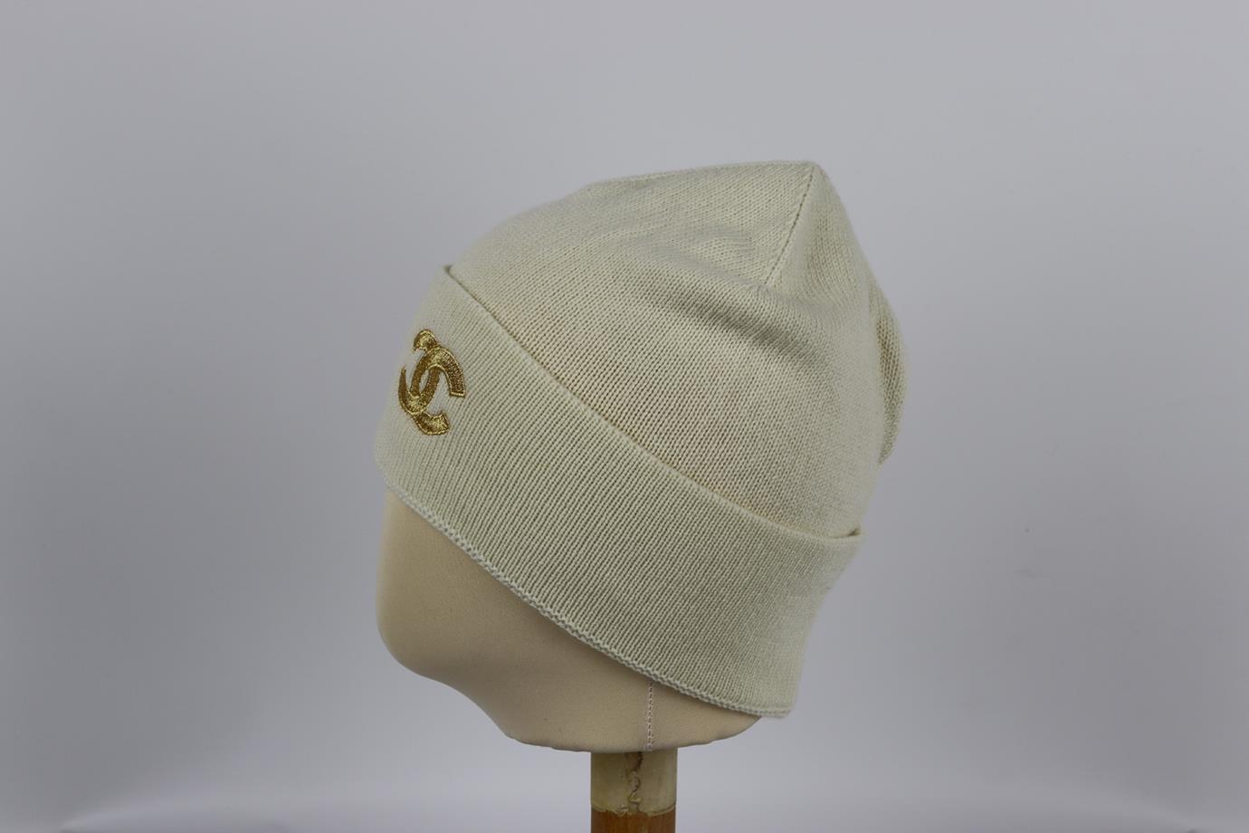 Women's Chanel 2021 Cc Embroidered Cashmere Beanie One Size