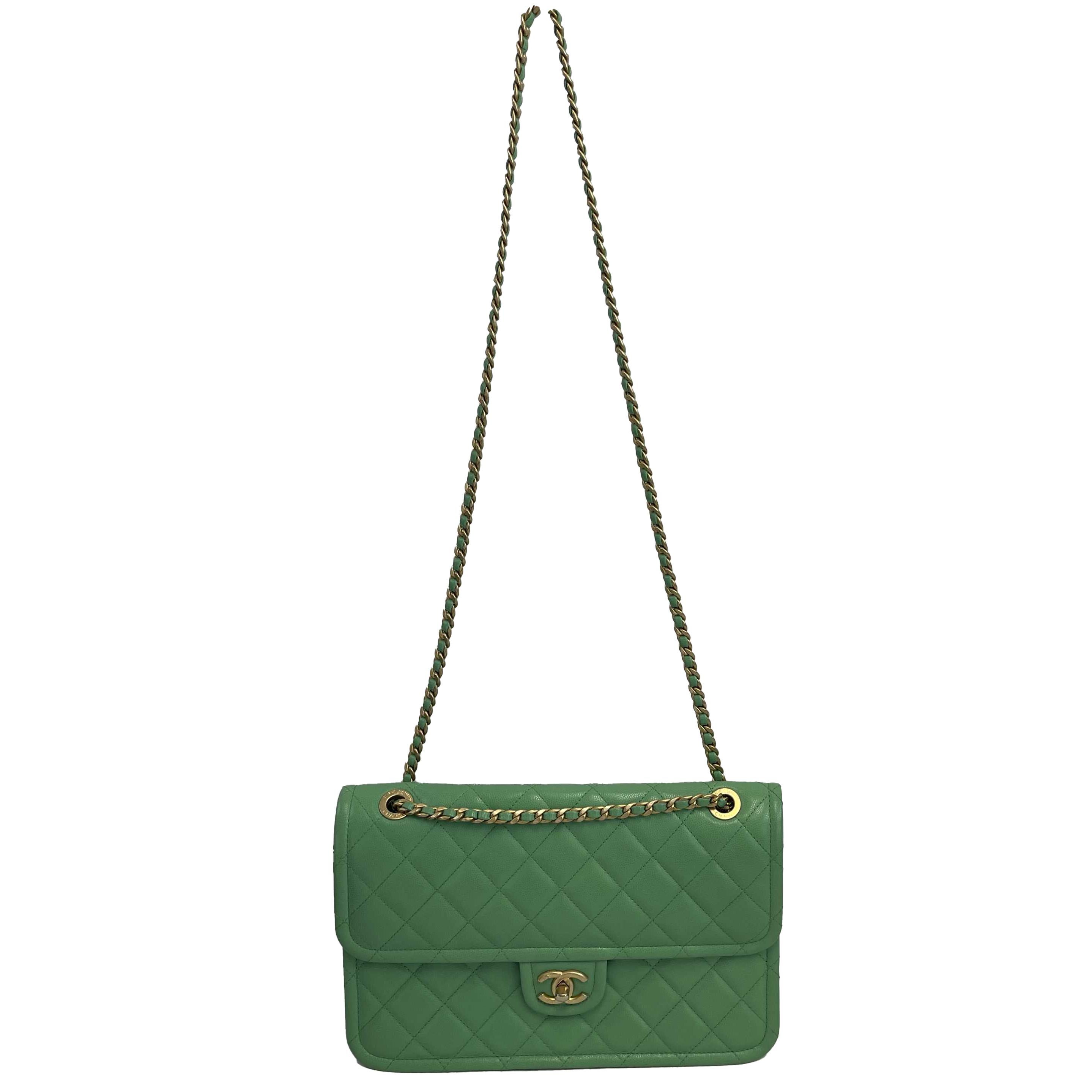 CHANEL - 2021 CC Medium Diamond Caviar Leather Mint Green Sweet Single Flap 7