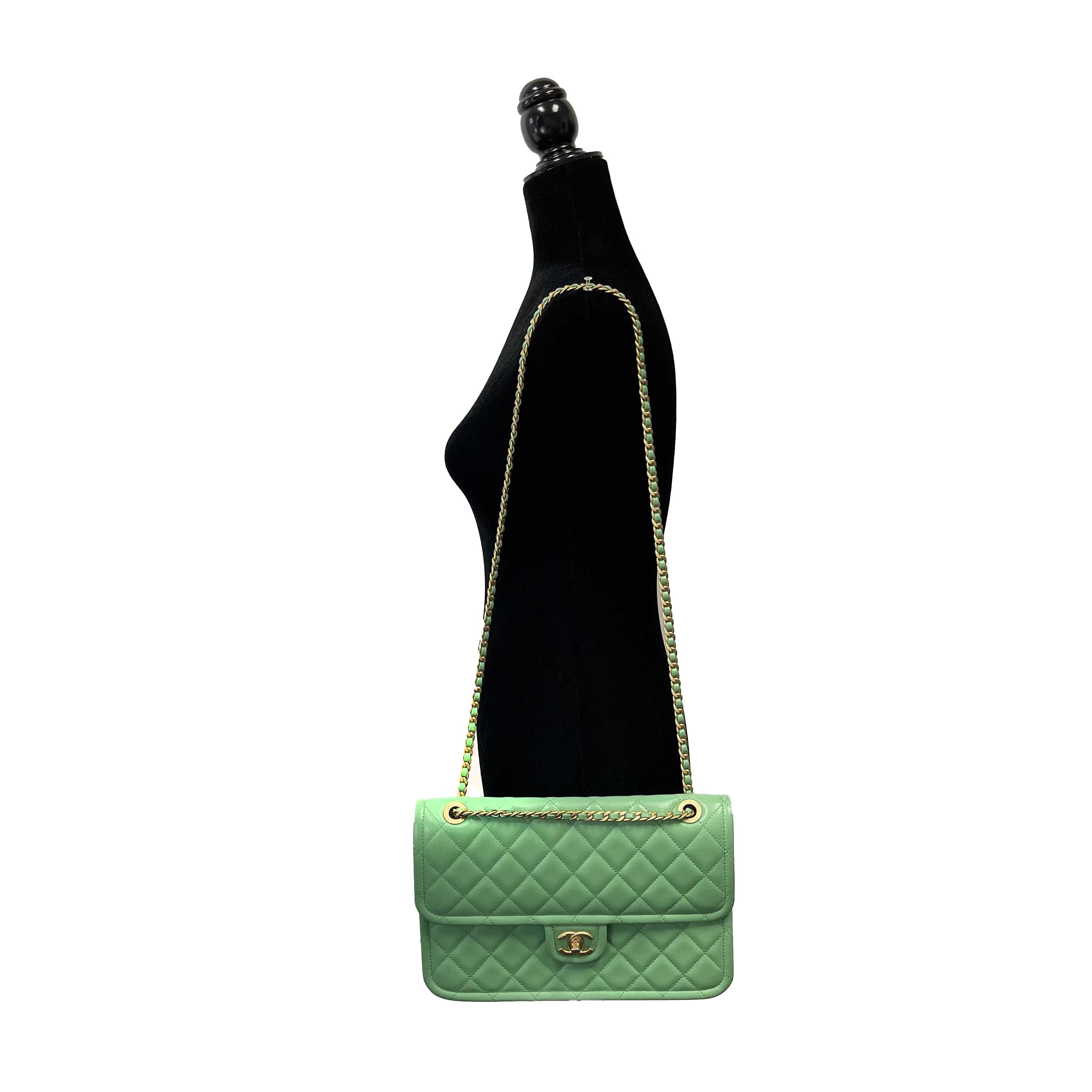 CHANEL - 2021 CC Medium Diamond Caviar Leather Mint Green Sweet Single Flap 9