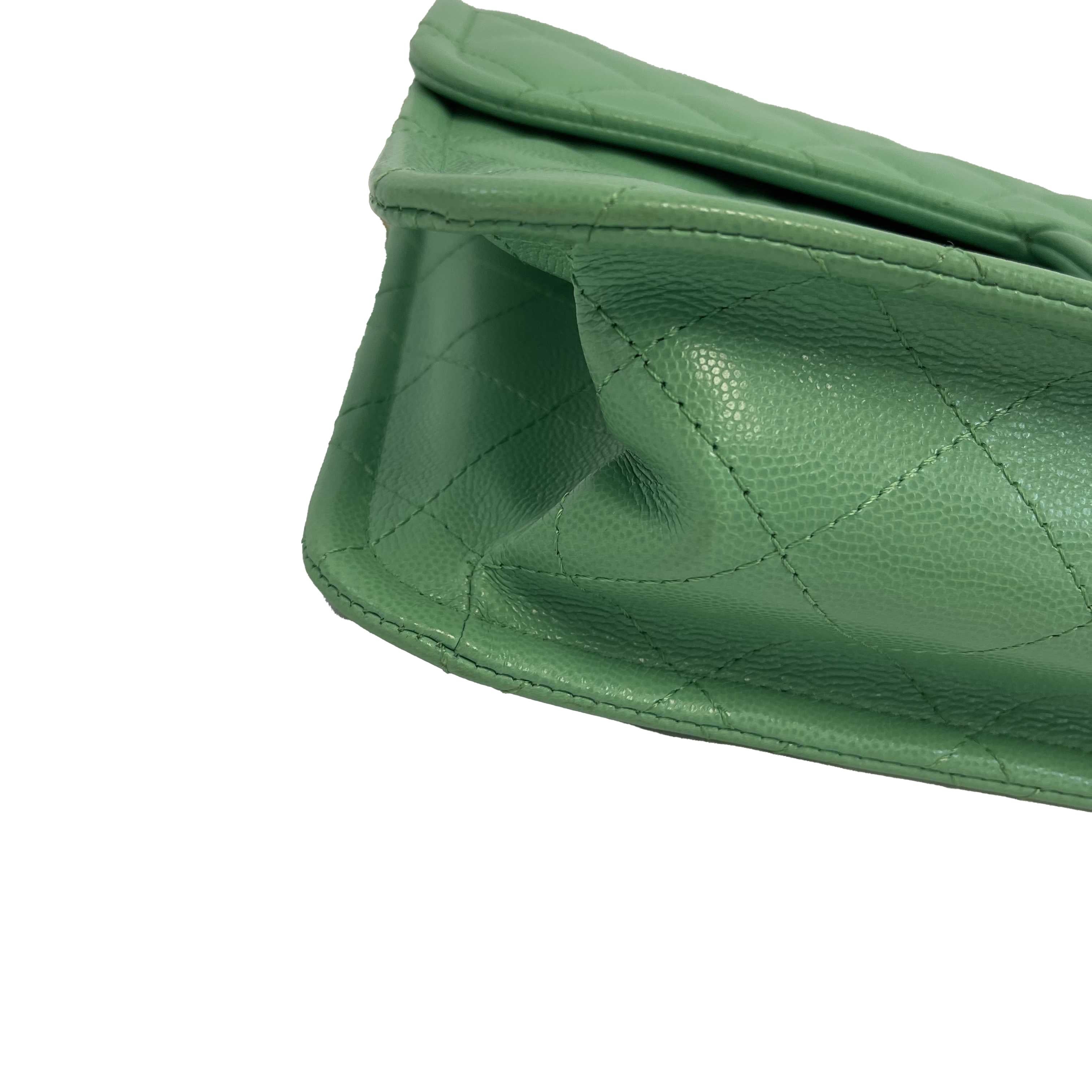 CHANEL - 2021 CC Medium Diamond Caviar Leather Mint Green Sweet Single Flap 12