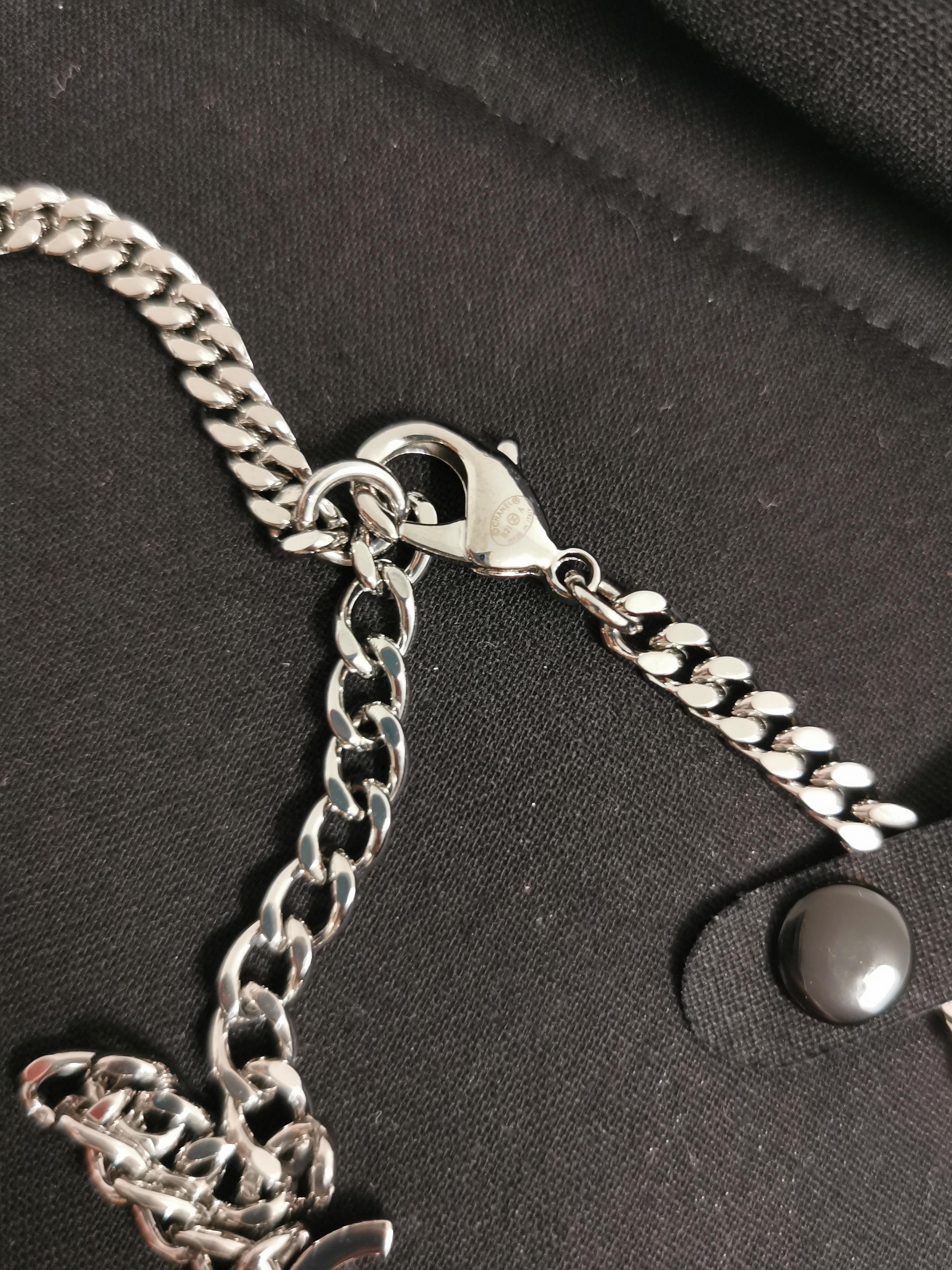 Chanel 2021 CC Rhinestones Chain Guntmetal Silver Waist Chain or Necklace In Excellent Condition For Sale In PUTNEY, NSW