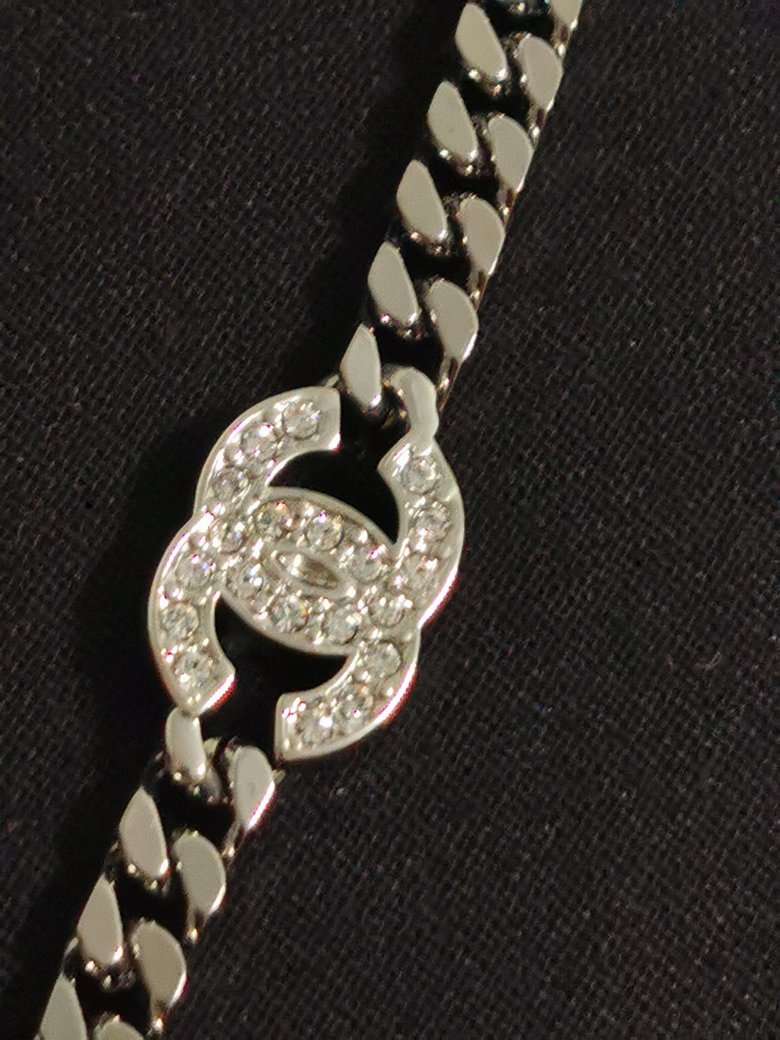 Women's Chanel 2021 CC Rhinestones Chain Guntmetal Silver Waist Chain or Necklace For Sale